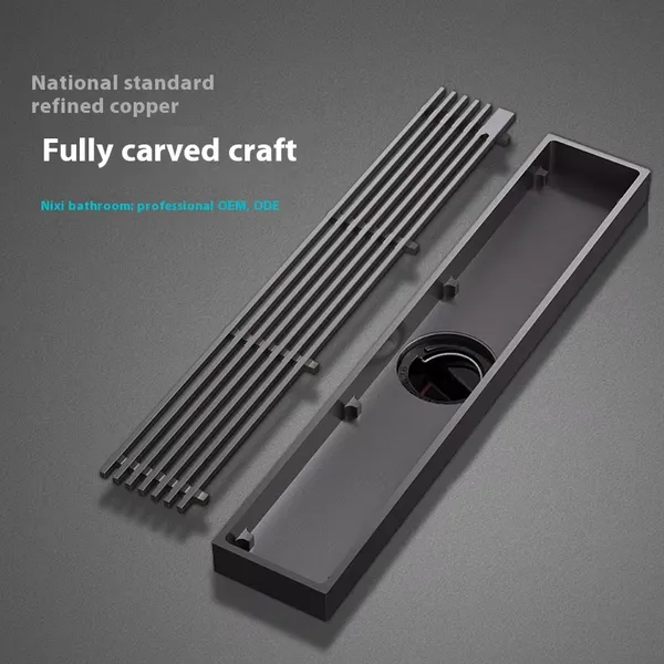 Modern Customized Pure Copper Main Body Extended Strip Factory Supply Deodorizing Insect Proof Bathroom Shower Floor Strainer photo-3
