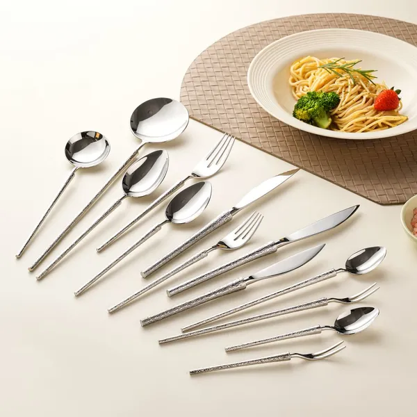 Ins Vintage Mirror 304 Stainless Steel Bark Texture Knife, Fork, Spoon, Western Food Spoon, Steak Knife, Fork, Dessert Spoon photo-2