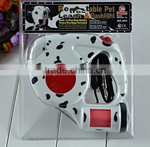 New 2016 Pet Traction Comes Empty Garbage Bags Triple Automatic Retractable Dog Leash With LED Light Pet Traction 4 Colored 4.5m photo-2