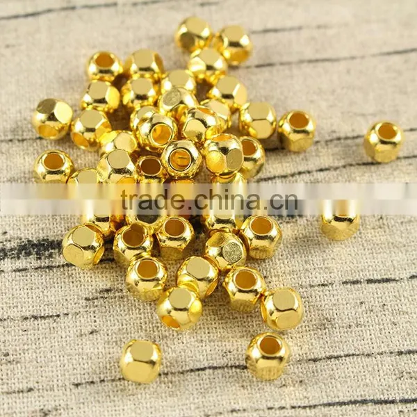 JS1224 Wholesale 6mm Gold Plated Faceted Metal Round Spacer Beads