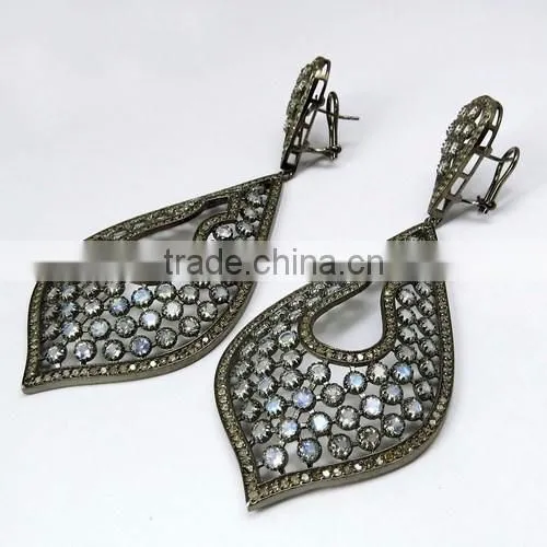 Store Of Love !! Dangler Moonstone & Diamond 925 Sterling Silver Earring, Gemstone SIlver Earring, 925 Sterling Silver Jewelry photo-4
