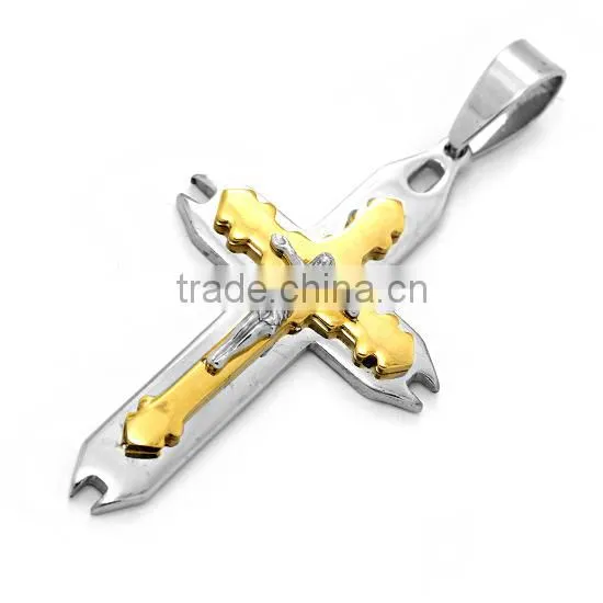 Faith in God Cross Pendant in Stainless Steel Crucifix Corpus Wholesale Rosary Parts Rosaries Religious Catholic