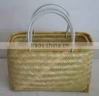 Woven Bamboo Shopping Basket Natural Color
