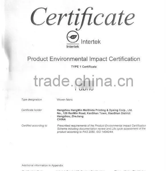 Cotton Fabric With Product Environmental Impact Certificate