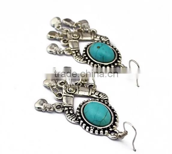 New Design Vintage Gold Plated Ginasy Bohemia Style Turquoise Drop Earrings photo-2