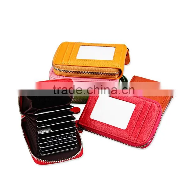 Genuine Leather Card Holder 13 Cards Leather Wallet Metal Zipper Purse photo-2