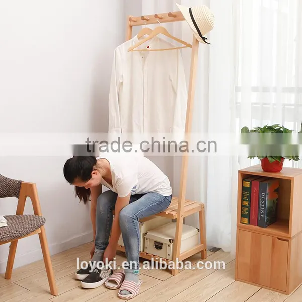 Solid Beech Wood Coat Rack Hat Purse Display Stand With Shoe Bench Entry Way Coat Rack photo-2