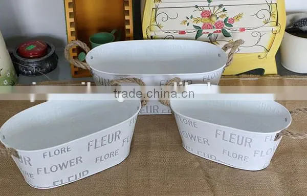Best Selling Vintage Metal Flower Pots For Garden With Rope Handles photo-3