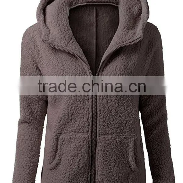 Women's Winter Autumn Clothing China Full Zip Lightweight Long Sleeve Zipper Up Teddy Sherpa Fleece Hoodie Sweatshirt Jackets photo-5
