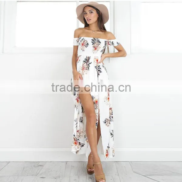Maxnegio off Shoulder Backless Bohemian Girls Smoking High Slit Dress photo-5