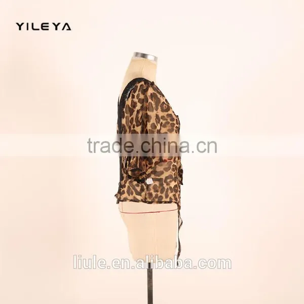 Fashion Butterfly Style Leopard Printed Casual Ladies Korean Chiffon Blouse 2015 photo-4