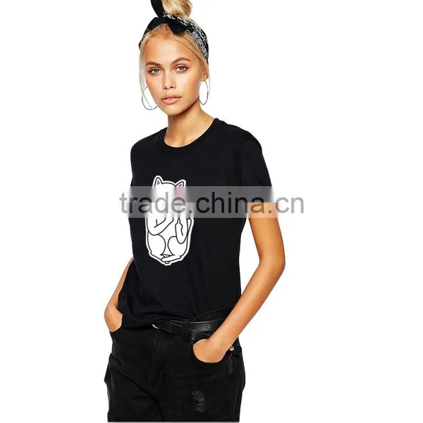Summer Hot Style Ms Pocket Cat Base Digital Printing Round Collar T-shirt Big Yards photo-4