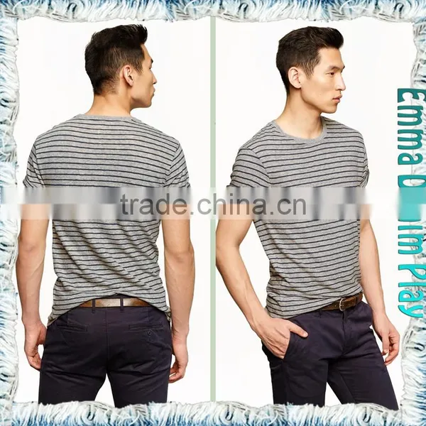 Mens Plain Striped Quality Cotton O-Neck T-Shirts photo-3