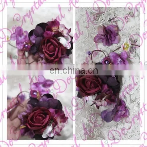 Aidocrystal Purple Rose Flower Hair Clip Headband Bridal Hair Accessories photo-2