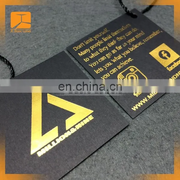 Hot Sale Custom Black Card Paper Hang Tag/gold Foil Center Folded Swing Tag photo-4