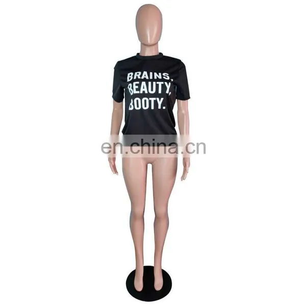 Independent Station European and American Women's Fashion Casual Black Offset Printing Letter T Shirt photo-4