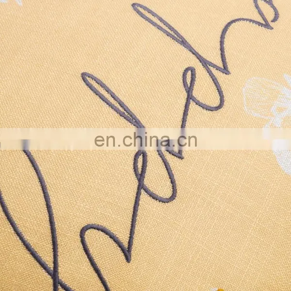 Home Decorative Digital Print and Embroidery Warm Light Yellow Happy Slogan Cushions Covers Pillow Cases With Pom Pom photo-5
