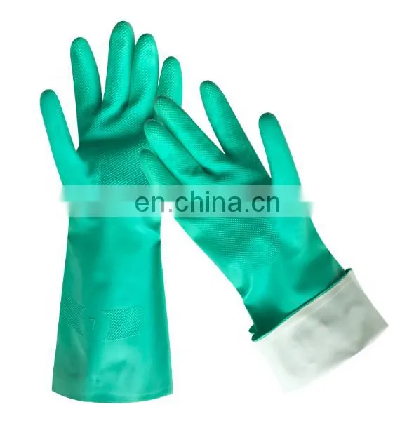 15 Mil Custom Printed Heavy Long Cuff Green Flock Lined Nitrile Gloves Chemical Industrial Acid Alkali Resistant Gloves photo-5