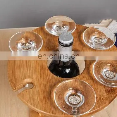 Detachable Bamboo Round Wine Bottle Holder Rack With Hanging Glasses Storage Set Wine Decorative Shelf Holder Display Storage photo-3