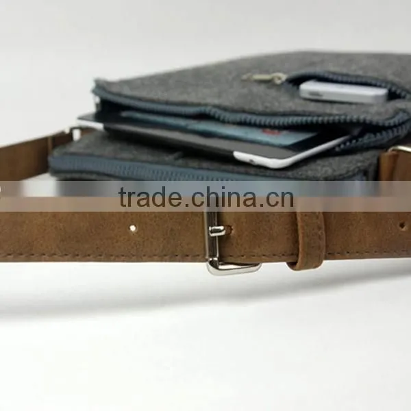 Gray Wool Felt Messenger Bag Felt Shoulder Bag With Retro Leather Straps photo-4