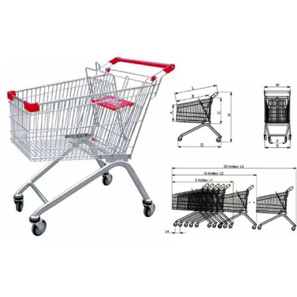 European Style Supermarket Metal Shopping Hand Trolley
