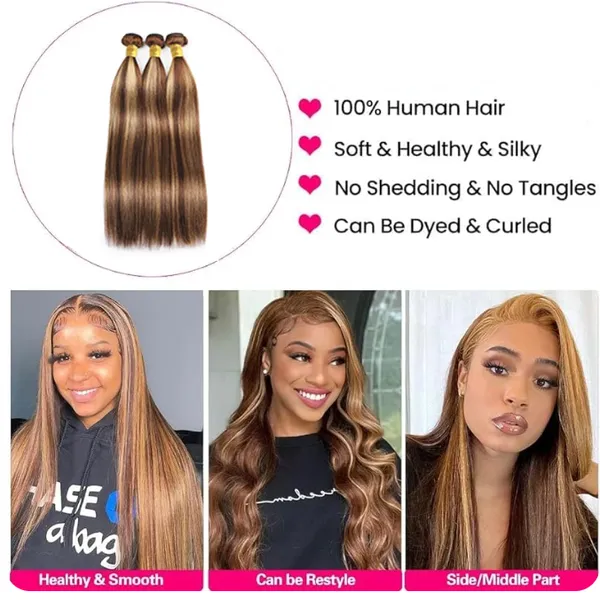 Highlight 4/27# Straight Bundle 100% Human Hair Virgin Hair no Shedding no Tangle photo-4