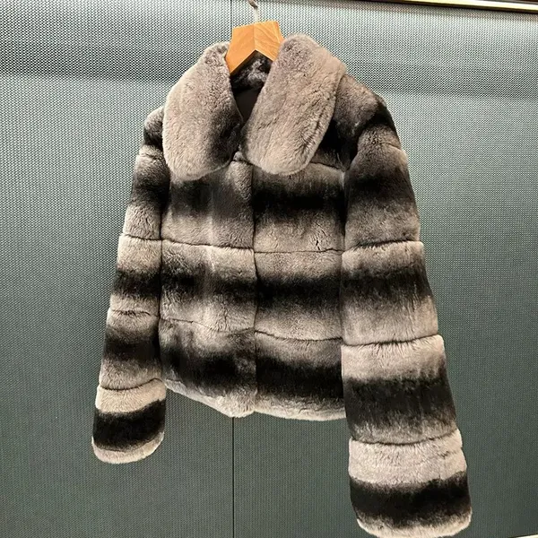 High-end OEM Service Luxury chinchilla fur real fur imported Rex rabbit fur coat for women in winter