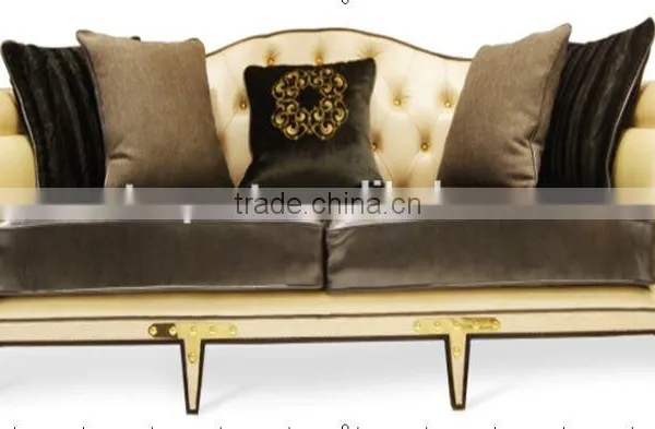 Luxury Classic Design Living Room Furniture Beige Leather Sofa Set Sectional Vintage Sofa photo-2