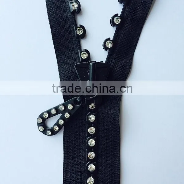 5# Luxury Shiny Bling Decorative Trims Diamond Black Rhinestone Zipper photo-3