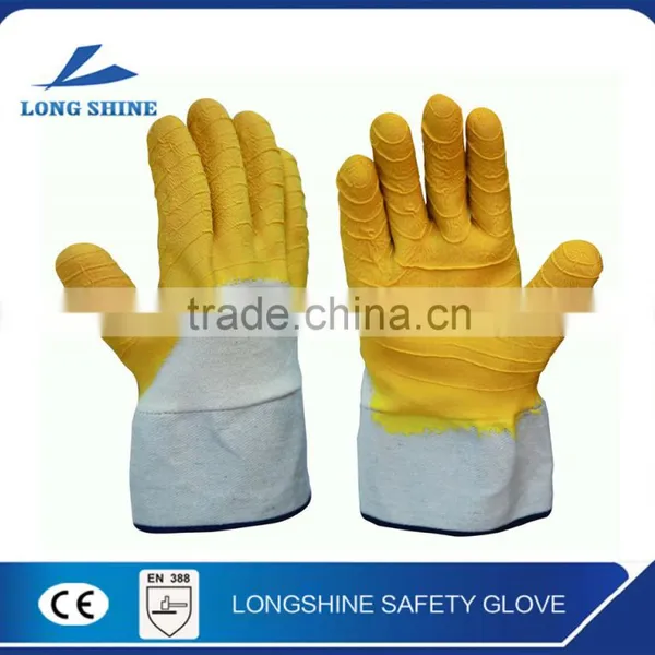 CE Certification Heavy Duty Jersey Liner Wrinkle Latex 3/4 Coated Rubber Safety Cuff Work Glove for Industry photo-2