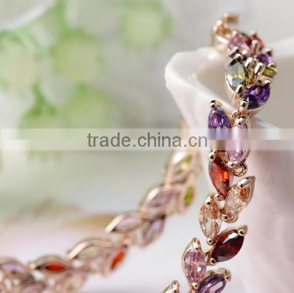 18K Rose Gold Plated Marquise-cut AAA Multicolour Cubic Zircon Bracelet Bangle European Vintage Charm Bracelet photo-6