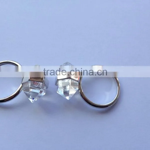 2015 Hot Jewelry 925 Sterling Silver Gemstone Ring With Double Point Rock Crystal Clear Quartz Gemstone Wedding Ring photo-2