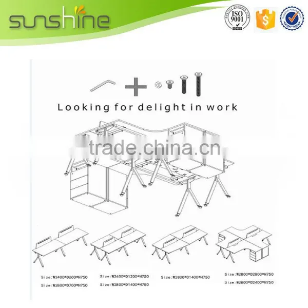 4 Seat Office Workstation Cubicle MFC Board Milk White and Adjustable Steel Leg With Small Cabinet photo-3