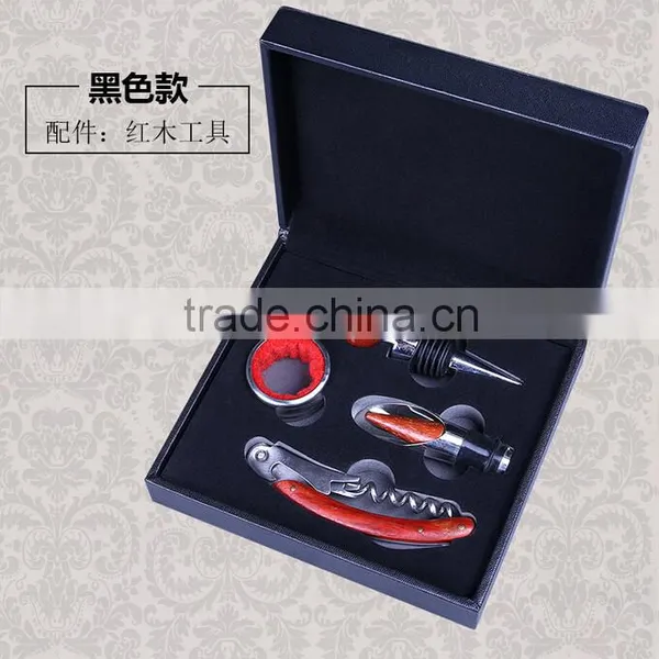 Factory OEM Supply Handmade Wine Tool Set With Leather Box, PU Leather Wine Accessories Gift Set Box photo-6