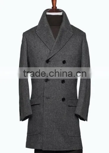 Popular Custom Made Grey Double Breasted Overcoat Men photo-3