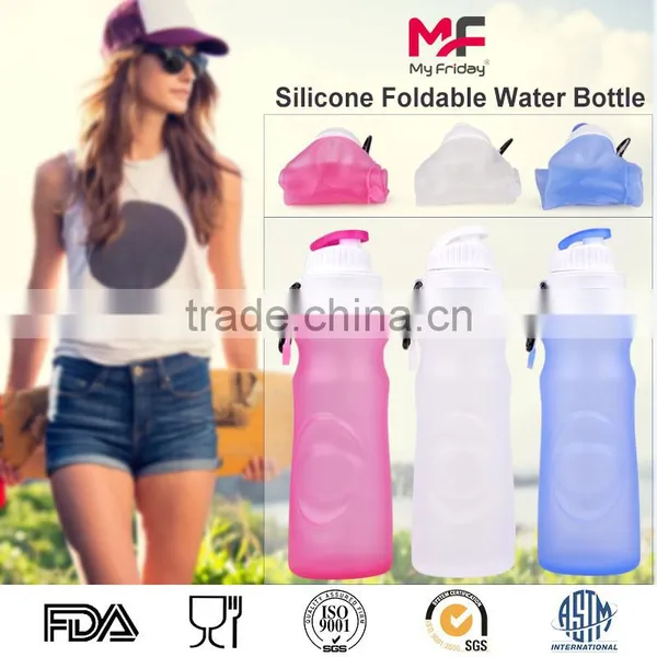 2017 Low Price Fashional Design 1000ml Sports Silicone Collapsible Water Bottle With Carabiner photo-3