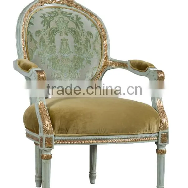 Classic European Solid Wood Carving Fabric Dining Room Armchair