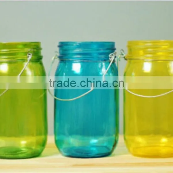 Mason Jar Lantern With Pink Glass and Gold Accents photo-2
