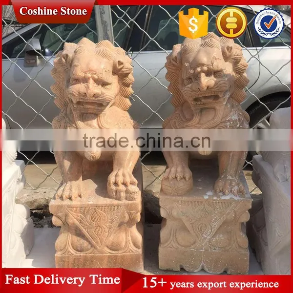 Life-size Red Marble Foo Dog (fu Dog) Statues photo-2