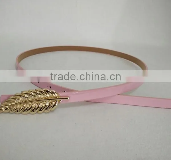 Wholesale Leaf Pattern Alloy Buckle Sex Women Lady Thin PU Waist Belt photo-5