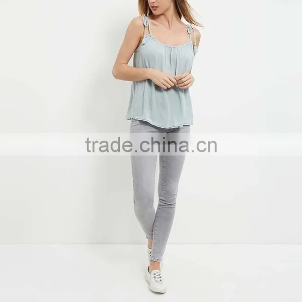 New Fashion Women Casual Tops Mint Green Tie Strap Tank Tops HSB9306 photo-3