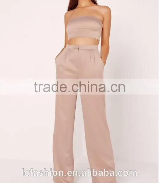 Wholesale Two Piece Set Sexy Crop Top and Wide Leg Trousers for Women photo-2