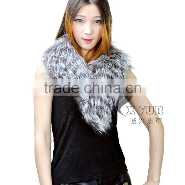 CX-A-50 Ladies Fashion Scarf 2017 Women Silver Fox Fur Collar For Winter Coat photo-2