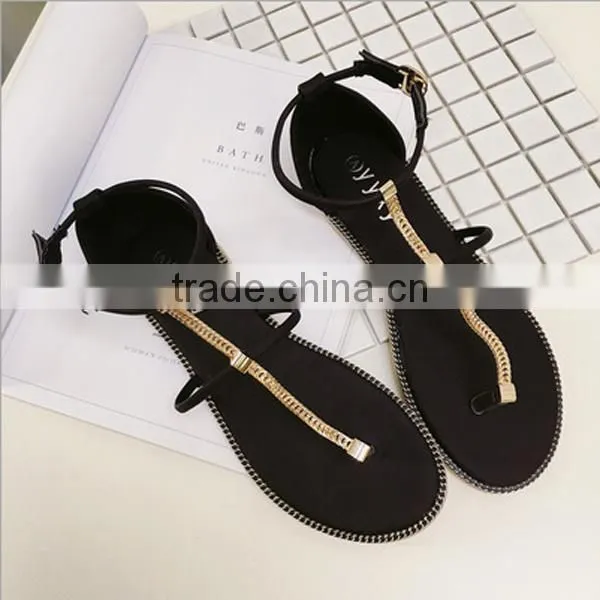 F20008H Fashion Korean Style Buckle Chain Toe Clip Flat Shoes Summer Women Shoes, Beach Sandals photo-3