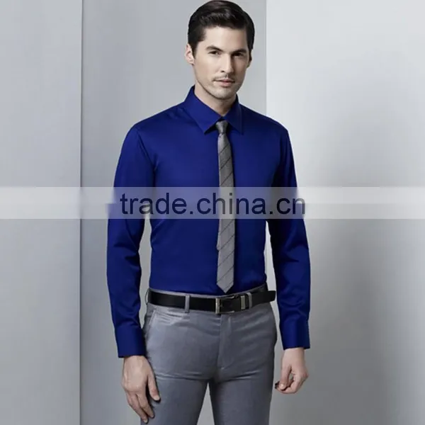 2015 Top Sale Cotton Long Sleeve Navy Blue Dress Pent Shirts Men photo-2