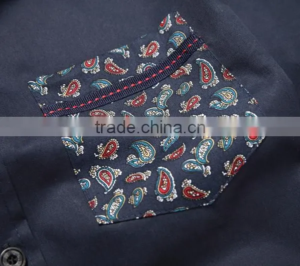 100% Cotton Latest Fashion Dress Pasiley Pocket Men Shirt photo-2