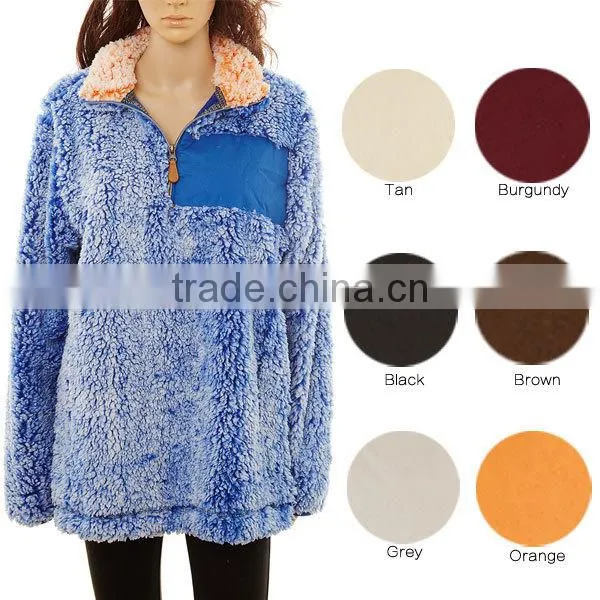 Wholesale High Quality True Grit Women Oversized Monogrammed 1/4 Zip Sherpa Fleece Knitted Sweater Pullover photo-6