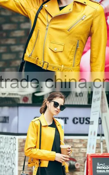 Latest Models Yellow Womens Motocycle Cool Fashion Leather Jacket photo-5