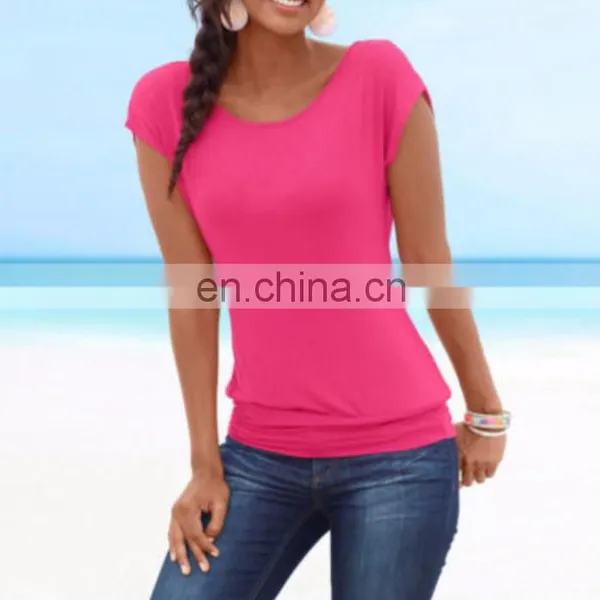 China Supplier Womens Short Sleeve T-Shirt Ladies Casual Loose Plain Tops Blouse photo-2