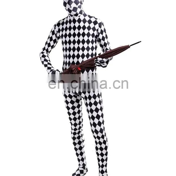 Full Body Lycra Spandex Zentai Costume Black White Check Catsuit Grid Size S M L XXL photo-2